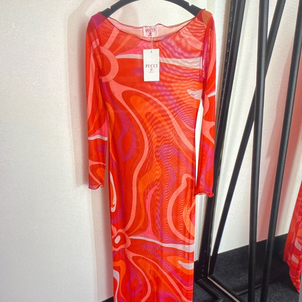 Emilio Pucci Red and Pink Swirl Maxi Dress